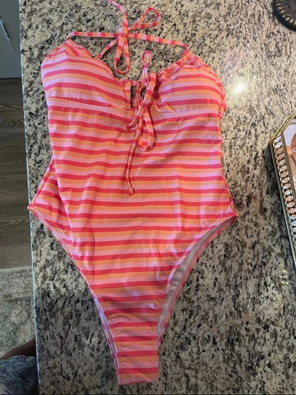 Women’s Pink & Orange Striped One-Piece Swimsuit - Womens Swim